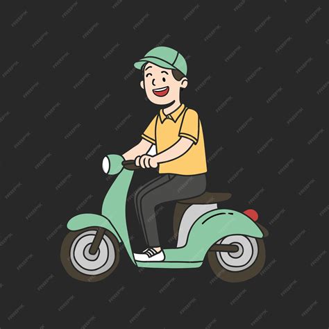 Premium Vector Delivery Man Riding Scooter Cartoon Vector