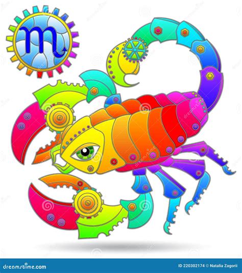 Stained Glass Illustration With A Zodiac Signs Scorpio Figure Isolated