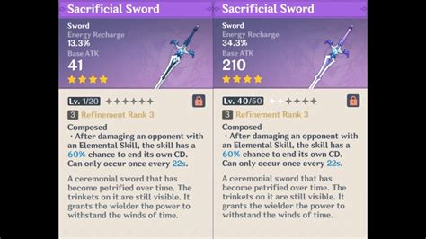 Sacrificial Sword Weapon Appearance Base Vs Ascended In Genshin Impact Youtube