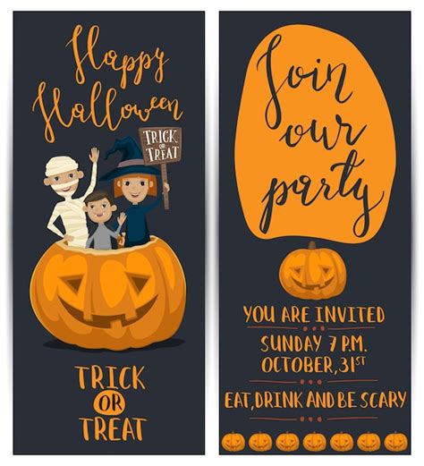 Volantes de fiesta de halloween con niños disfrazados Vector Premium