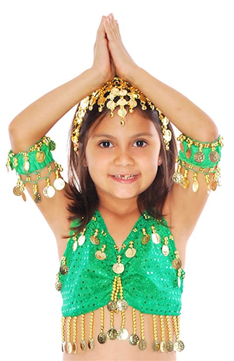 Kids Size Sparkle Dot Dance Green Costume Top With Gold Coins