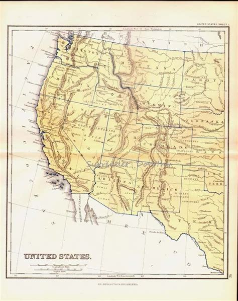 Vintage United States Map West Coast Victorian Lippencott