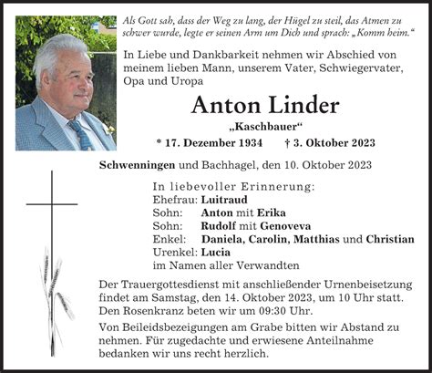 Traueranzeigen Von Anton Linder Augsburger Allgemeine Zeitung