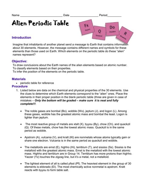 Alien Periodic Table Worksheet Chemistry Answers - Periodic Table Timeline