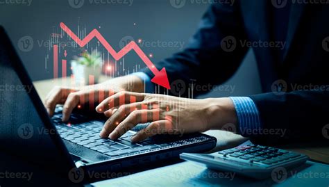 Economic collapse concept, businessman with falling financial graph