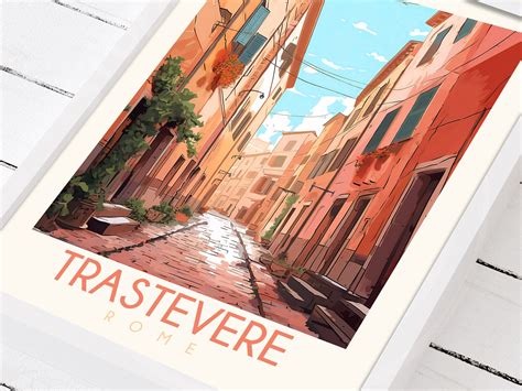 Trastevere Travel Poster Rome Italy Vintage Europe Wall Art Nature Home