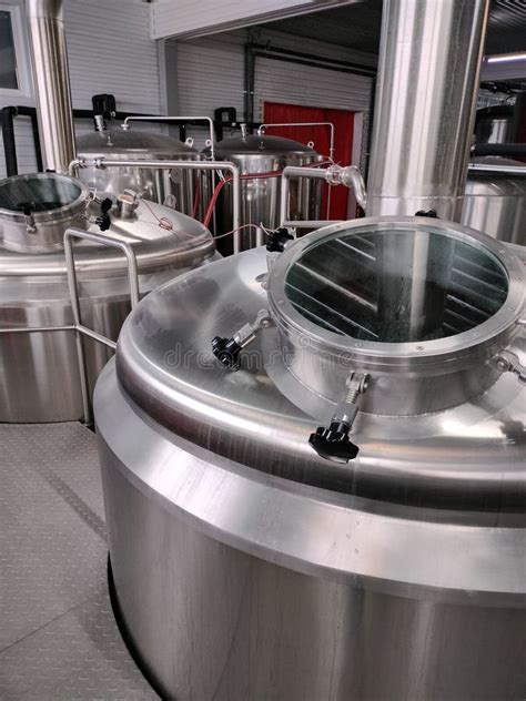 Brewery Stainless Steel Tanks For Brewing Beer Stock Photo Image Of