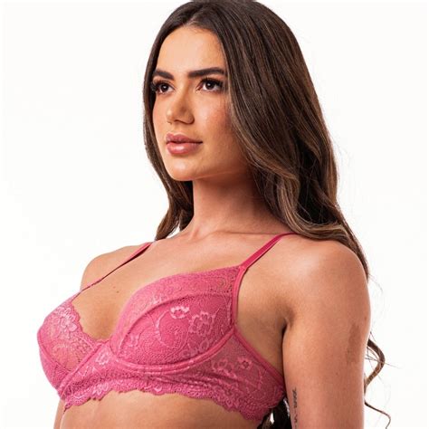 Conjunto De Lingerie Em Renda Suti Meia Ta A U Rosa