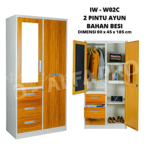 Jual Lemari Baju Besi Minimalis Murah Modern Motif Kayu Pintu Importa