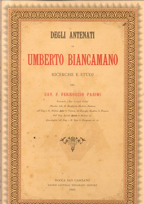 DEGLI ANTENATI DI UMBERTO BIANCAMANO Ricerche E Studi Von PASINI