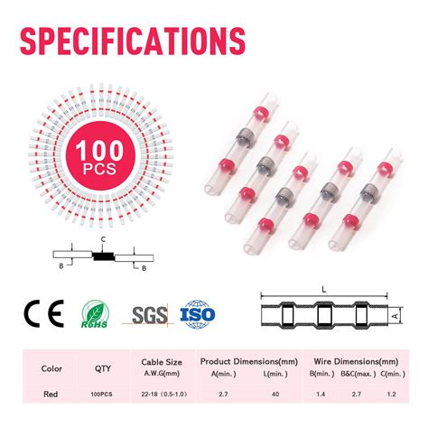 Snapklik Pcs Solder Seal Wire Connectors Awg Red Solder