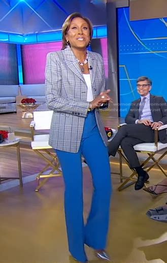 Wornontv Robins Grey Plaid Blazer And Blue Pants On Good Morning America Robin Roberts