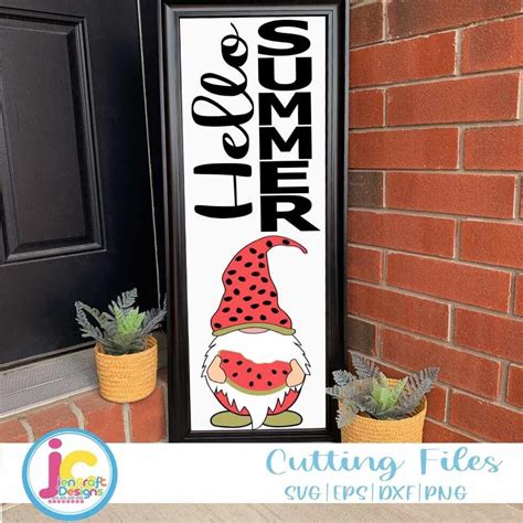 Hello Summer Porch Leaner Sign Svg Gnome Svg Vertical Leaner Sign Beach