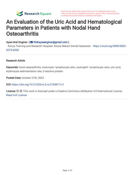 Pdf An Evaluation Of The Uric Acid And Hematological Parameters In