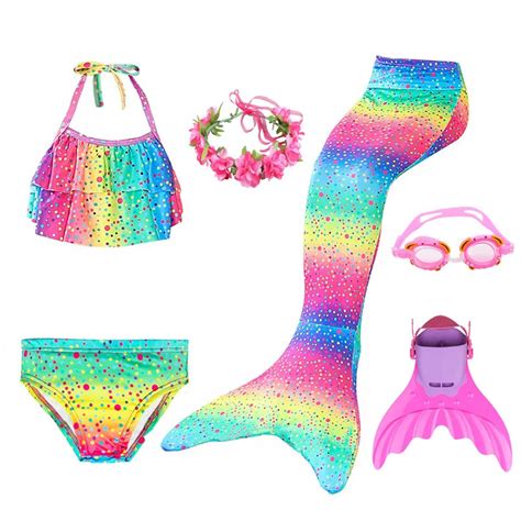 K Zlar Ile Monofin Mayolar Cosplay Kost M Mermaid Bikini Seti Ocuklar