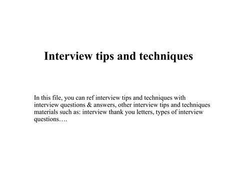 Interview Tips And Techniques Ppt