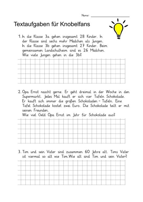 Textaufgaben F R Knobelfans Klasse Und Mit L Sungsblatt