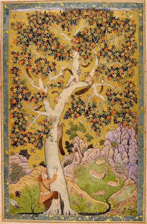 A family of squirrels in Chinar tree painted by Abu al-Hasan (Nadir-uz-Saman) in 1615. Painter ...