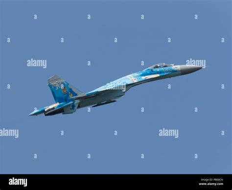 Ukrainian Sukhoi Su 27 Flanker Jet Fighter Combat Aircraft Flying At