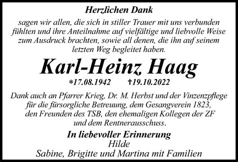 Traueranzeigen Von Karl Heinz Haag OstalbTrauer