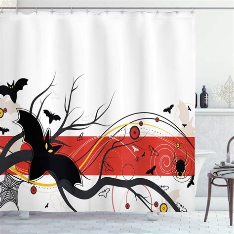 Joocar Halloween Shower Curtain Artistic Spooky Bats And Spiders