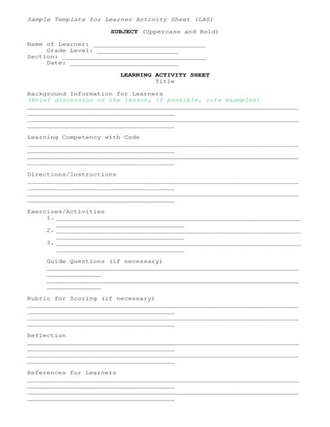 Sample Of Learning Activity Sheet