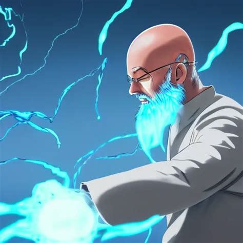 The Bald Mad Scientist With Beard In The White Lab Stable Diffusion