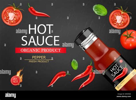 Hot Chilli Sauce Vector Realistic Product Placement Mock Up Bottle