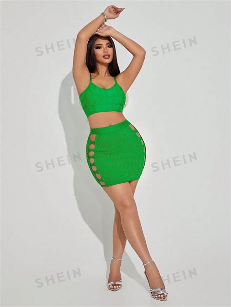 SHEIN SXY Fashionable Women S Green Hollow Tie Winding Pit Texture