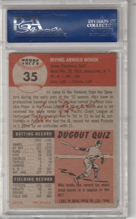 1953 Topps Irv Noren 35 PSA NM MT 8 EBay