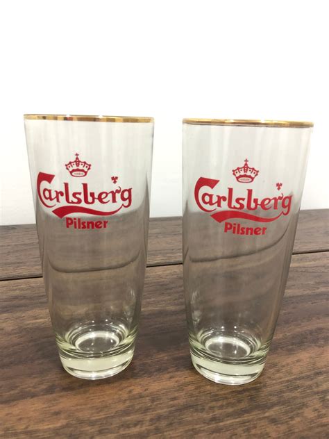 Brand New Rare Classic Carlsberg Gold Rim Vintage Beer Glass Drink