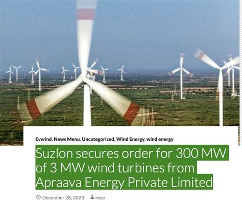 Suzlon Secures Order For Mw Of Mw Wind Turbines From Apraava