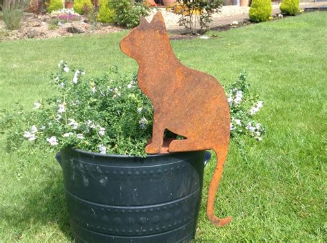 Metal Cat Decor Cat Garden Ornament Rusty Metal Cat Garden Etsy