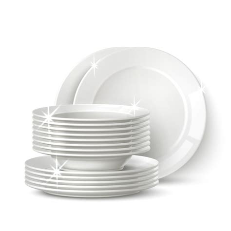 Premium Vector Realistic White Plates Stack Clean Shining Cookware