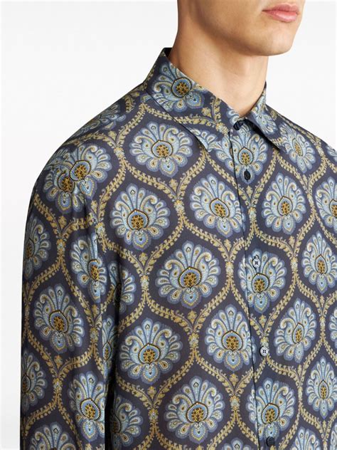 Etro Paisley Print Silk Shirt Blue Farfetch