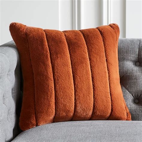 18 Channel Faux Fur Rust Modern Throw Pillow CB2 Rust Throw