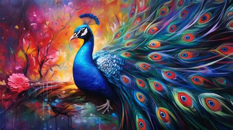 Premium Ai Image Majestic Peacock Displays Vibrant Elegance Beauty In