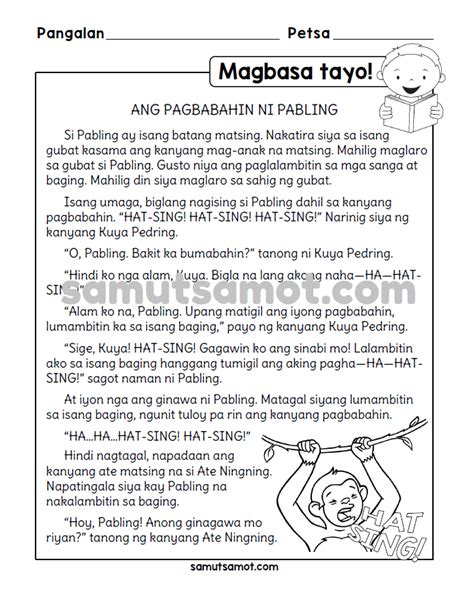 Tagalog Filipino Reading Comprehension Worksheets For Grade 4 John Filipino Reading