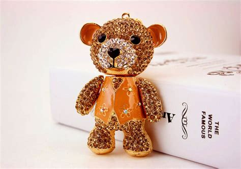 Rhinestone Teddy Bear Keychain Cute Teddy Bear Keyholder Etsy