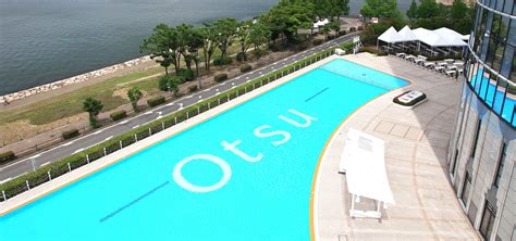 Lake Biwa Summer Panorama—embrace The Open Air Swimming Pool Outside