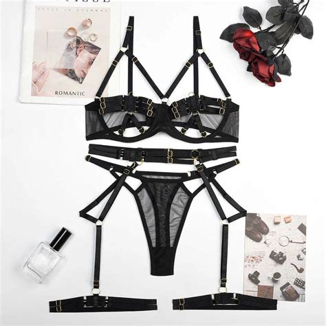 Sexy Set Sinnliche Dessous Erotik Offenes Bh Set Frau 4 Teilig Push Up