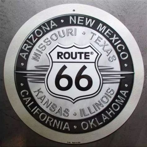 Plaque Route 66 Ronde Noir Et Grise Tole Publicitaire Usa