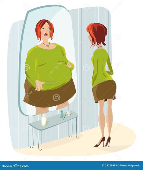 Lady Terrified Of Her Fat Reflection Stock Vector Illustration Of