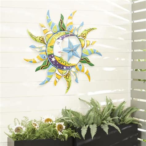 Litton Lane Metal Multi Colored Indoor Outdoor Sun And Moon Wall Decor