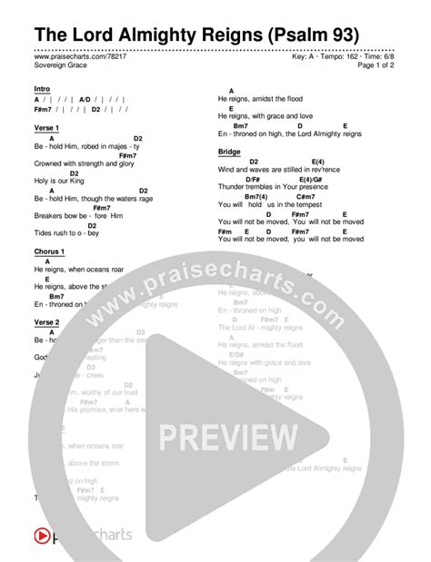 The Lord Almighty Reigns Psalm 93 Chords PDF Sovereign Grace