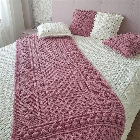 Bed Runner Pattern Bed Runner Scarf Cable Knit Blanket Etsy