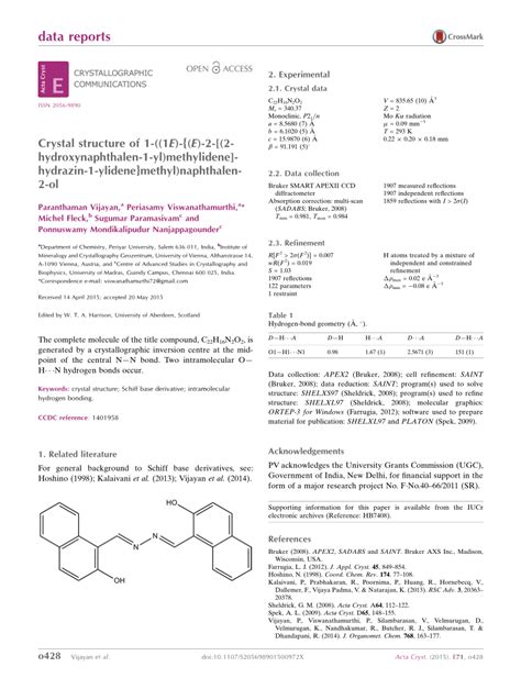 PDF Crystal Structure Of 1 1 E E 2 2 Hydroxynaphthalen 1