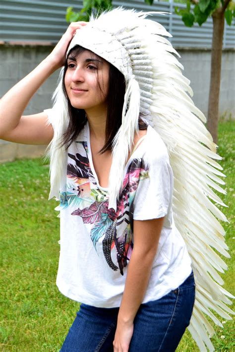 Price Reduced N101 Extra Large Indian White Feather Headdress Headdre