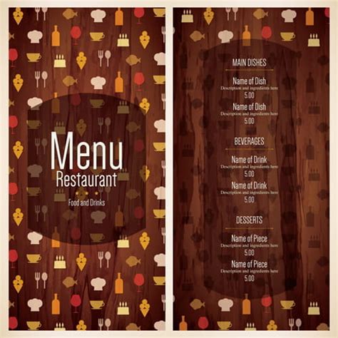 Restaurant Menu Cover With List Vector Set Eps Uidownload