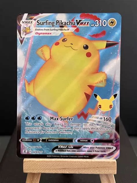 POKEMON CARD SURFING Pikachu VMAX 009 025 Celebrations Ultra Rare Near